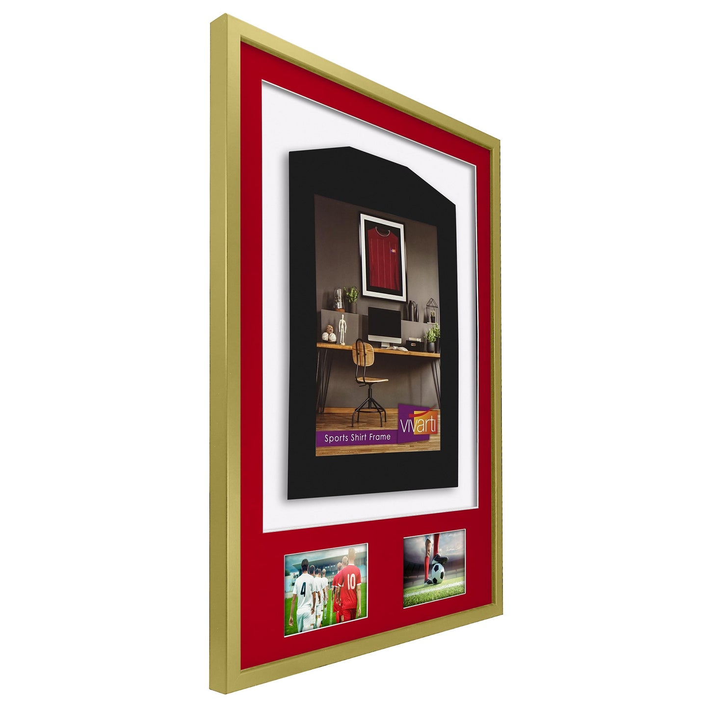 Vivarti DIY 3D Mounted + Double Aperture Sports Shirt Display Gold Frame with Colour Mounts