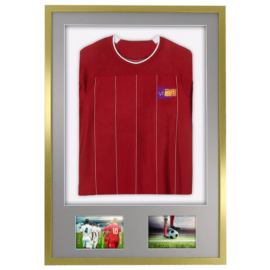 Vivarti DIY 3D Mounted + Double Aperture Sports Shirt Display Gold Frame with Colour Mounts