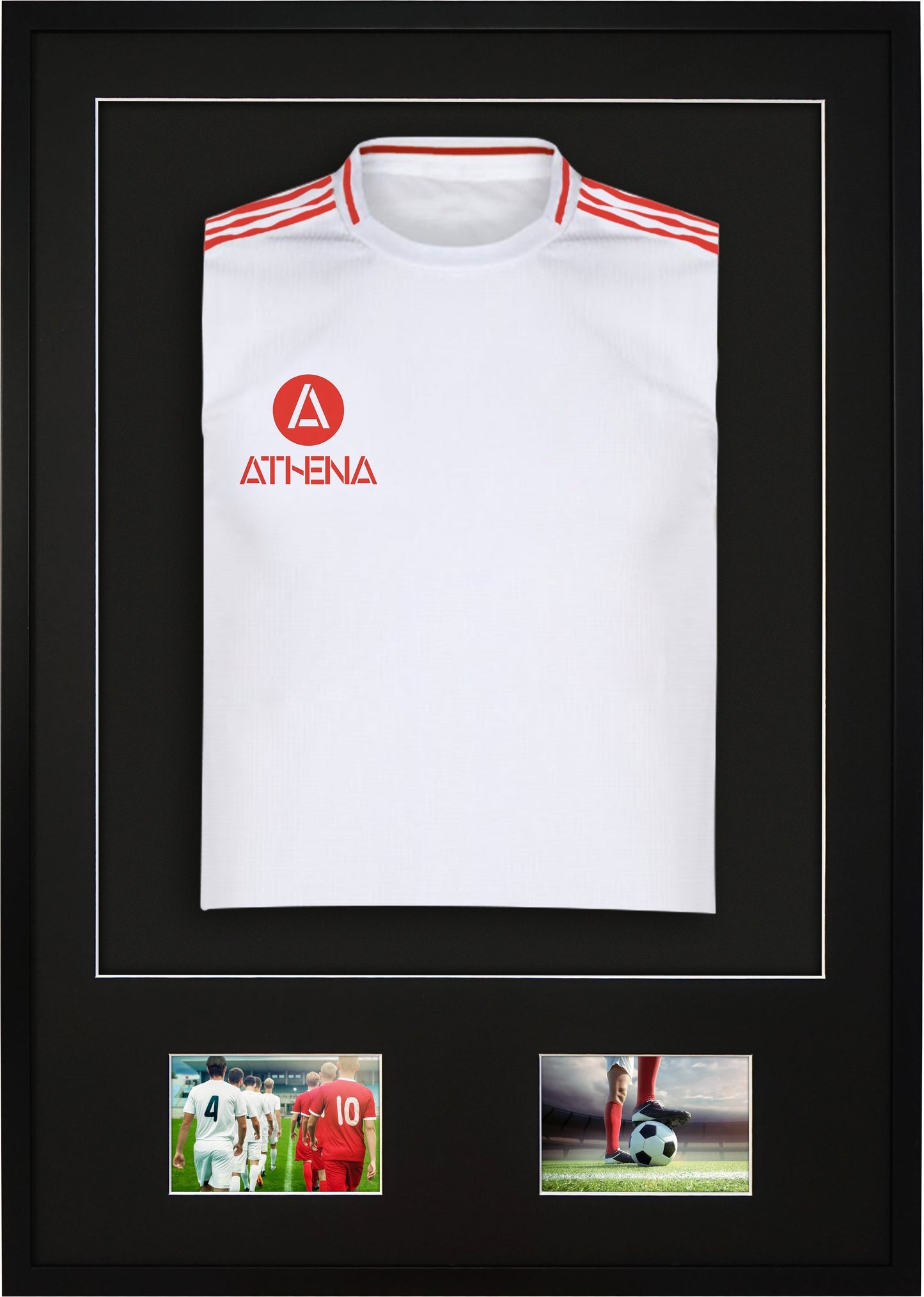 Premium Wood Sports Shirt Display 3D Mounted + Double Aperture Black Frame