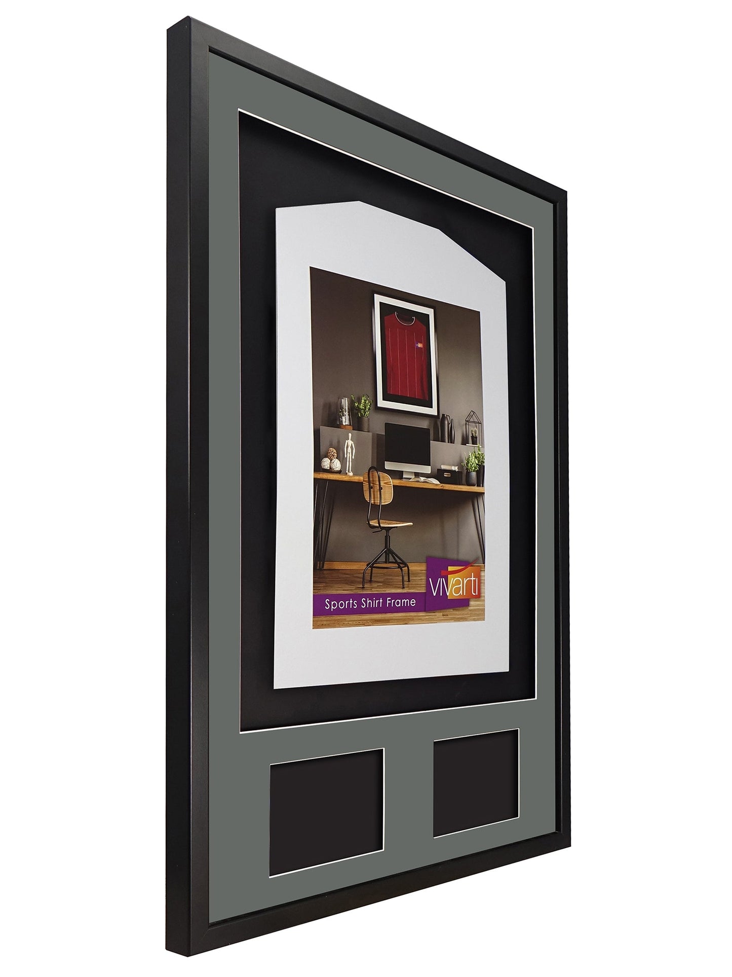 Vivarti DIY 3D Mounted + Double Aperture Sports Shirt Display Black Frame with Colour Mounts
