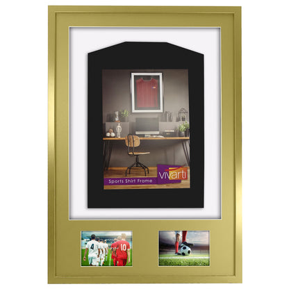 Vivarti DIY 3D Mounted + Double Aperture Sports Shirt Display Gold  Frame with Colour Mounts