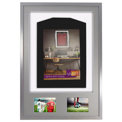 Vivarti DIY 3D Mounted + Double Aperture Sports Shirt Display Silver Frame with Colour Mounts