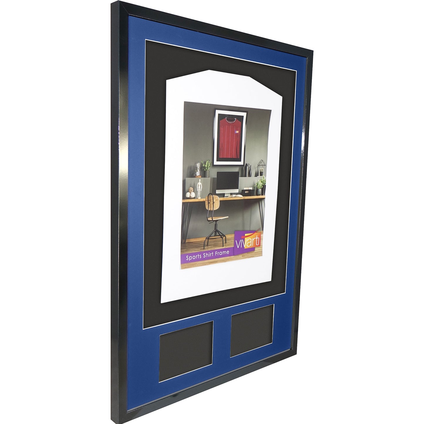Vivarti DIY 3D Mounted + Double Aperture Sports Shirt Display Gloss Black Frame with Colour Mounts