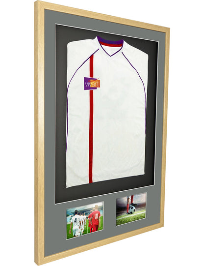 Vivarti DIY 3D Mounted + Double Aperture Sports Shirt Display Oak Frame with Colour Mounts