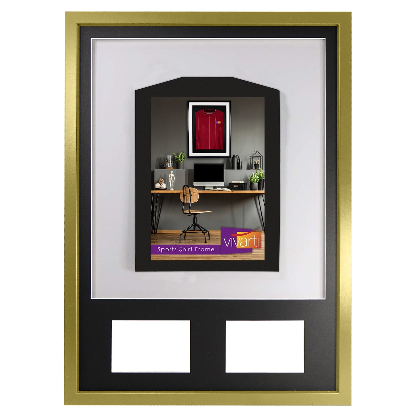 Vivarti DIY 3D Mounted + Double Aperture Sports Shirt Display Gold Frame