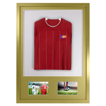 Vivarti DIY 3D Mounted + Double Aperture Sports Shirt Display Gold  Frame with Colour Mounts