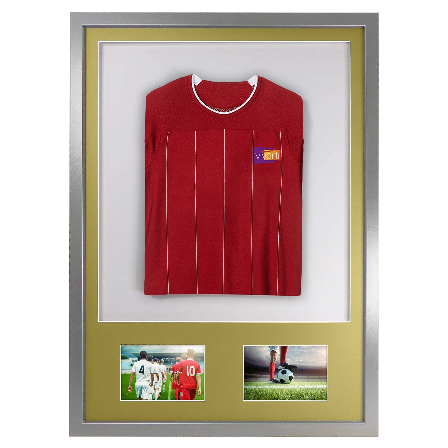 Vivarti DIY 3D Mounted + Double Aperture Sports Shirt Display Silver Frame with Colour Mounts