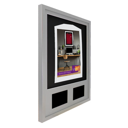 Vivarti DIY 3D Mounted + Double Aperture Sports Shirt Display Silver Frame with Colour Mounts