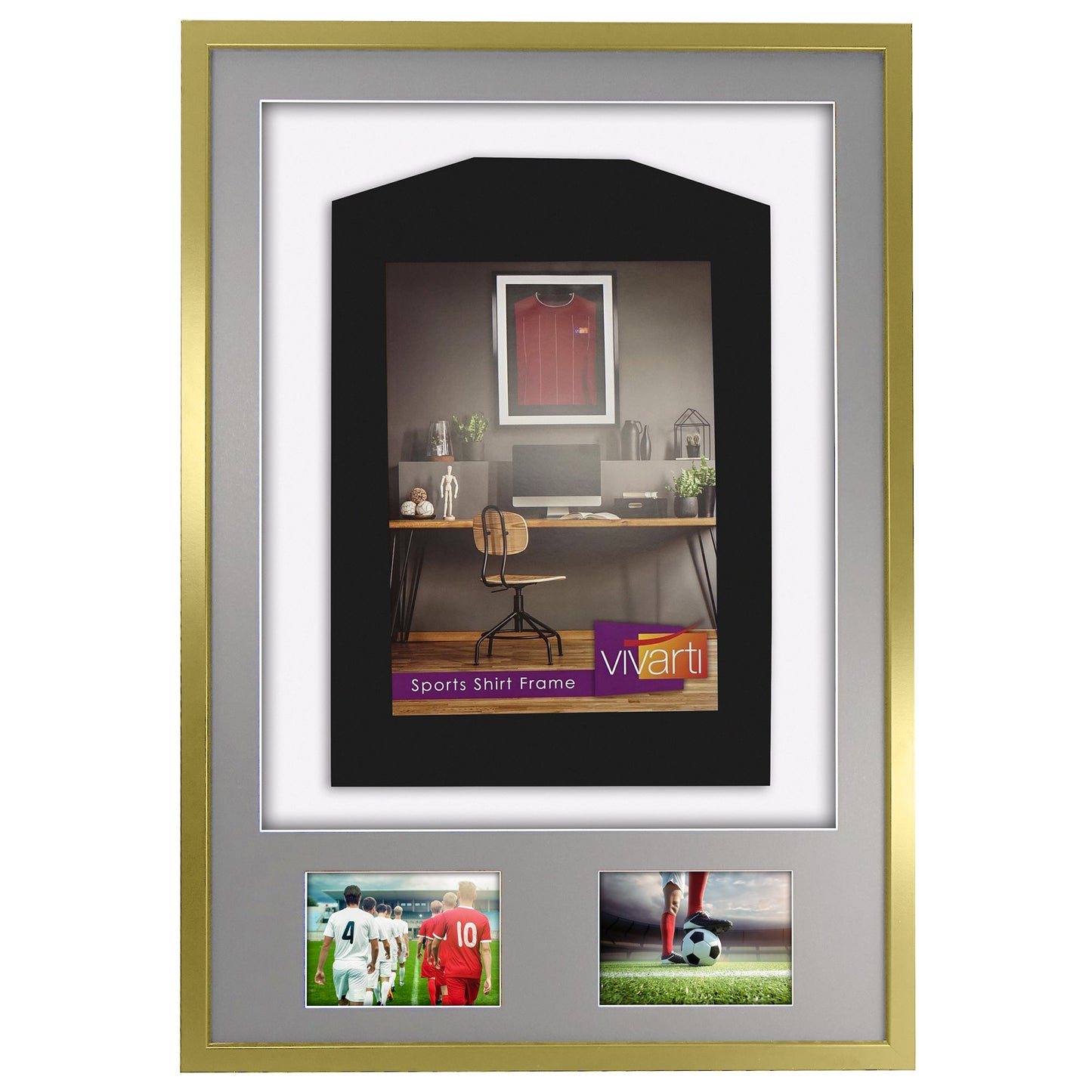 Vivarti DIY 3D Mounted + Double Aperture Sports Shirt Display Gold  Frame with Colour Mounts