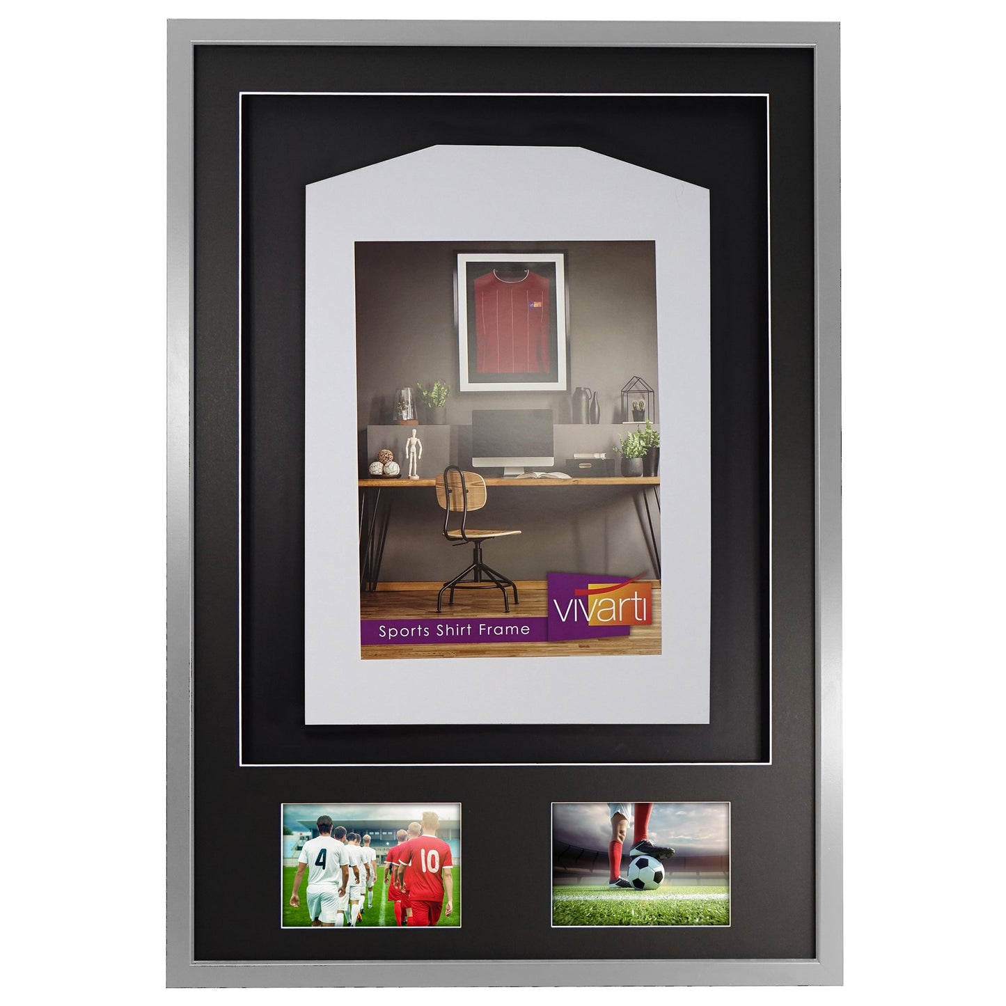 Vivarti DIY 3D Mounted + Double Aperture Sports Shirt Display Silver Frame