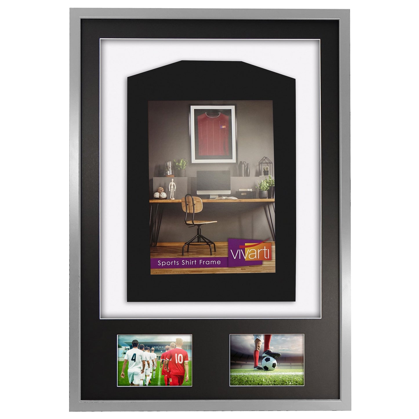 Vivarti DIY 3D Mounted + Double Aperture Sports Shirt Display Silver Frame