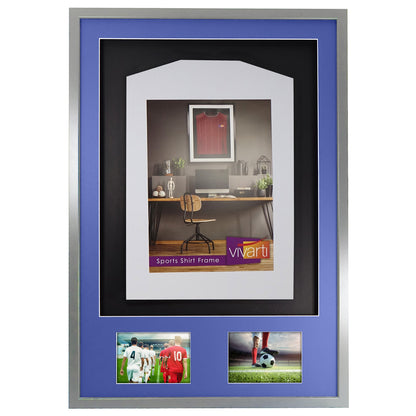 Vivarti DIY 3D Mounted + Double Aperture Sports Shirt Display Silver Frame with Colour Mounts