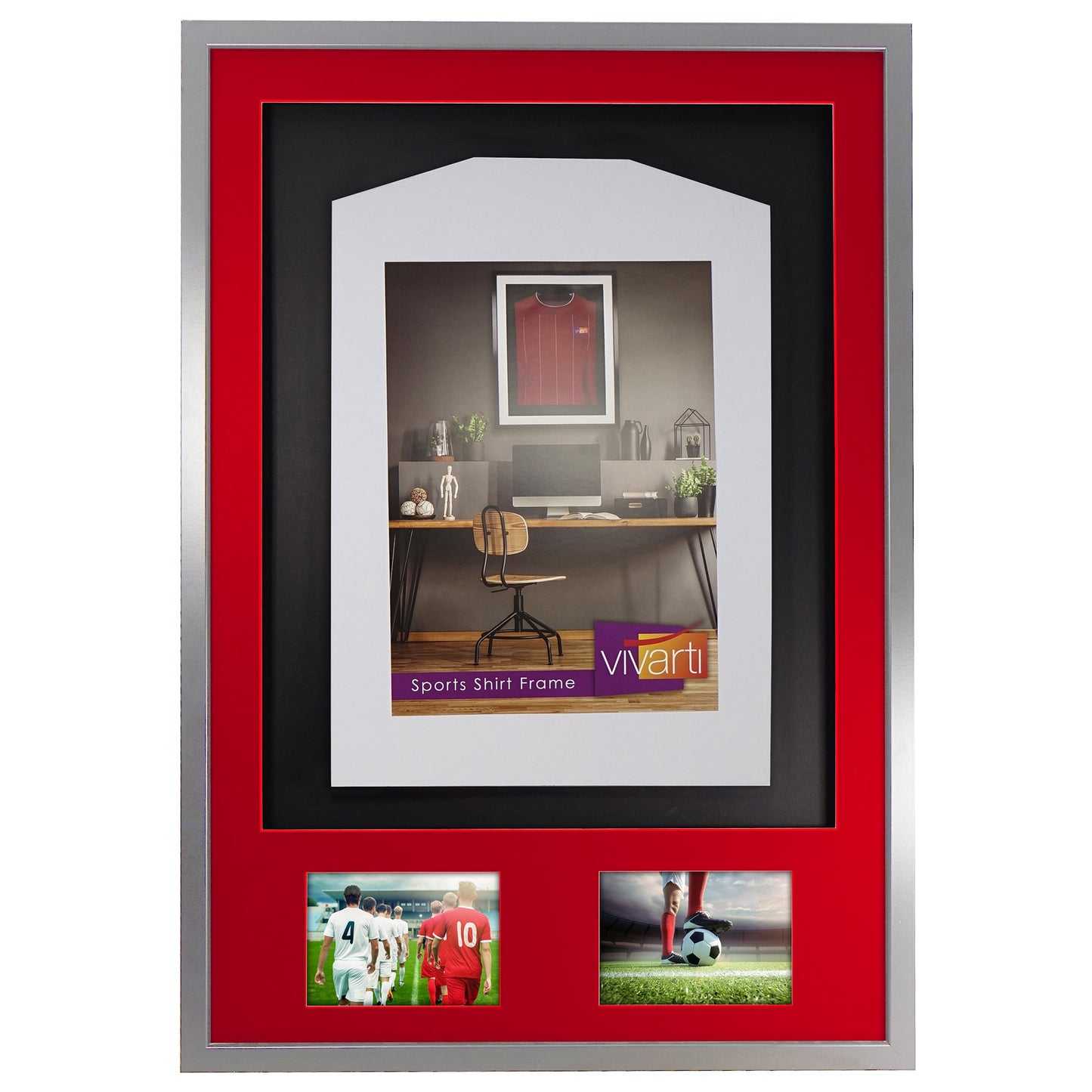 Vivarti DIY 3D Mounted + Double Aperture Sports Shirt Display Silver Frame with Colour Mounts