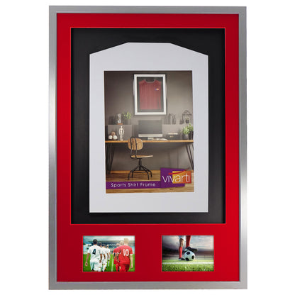 Vivarti DIY 3D Mounted + Double Aperture Sports Shirt Display Silver Frame with Colour Mounts