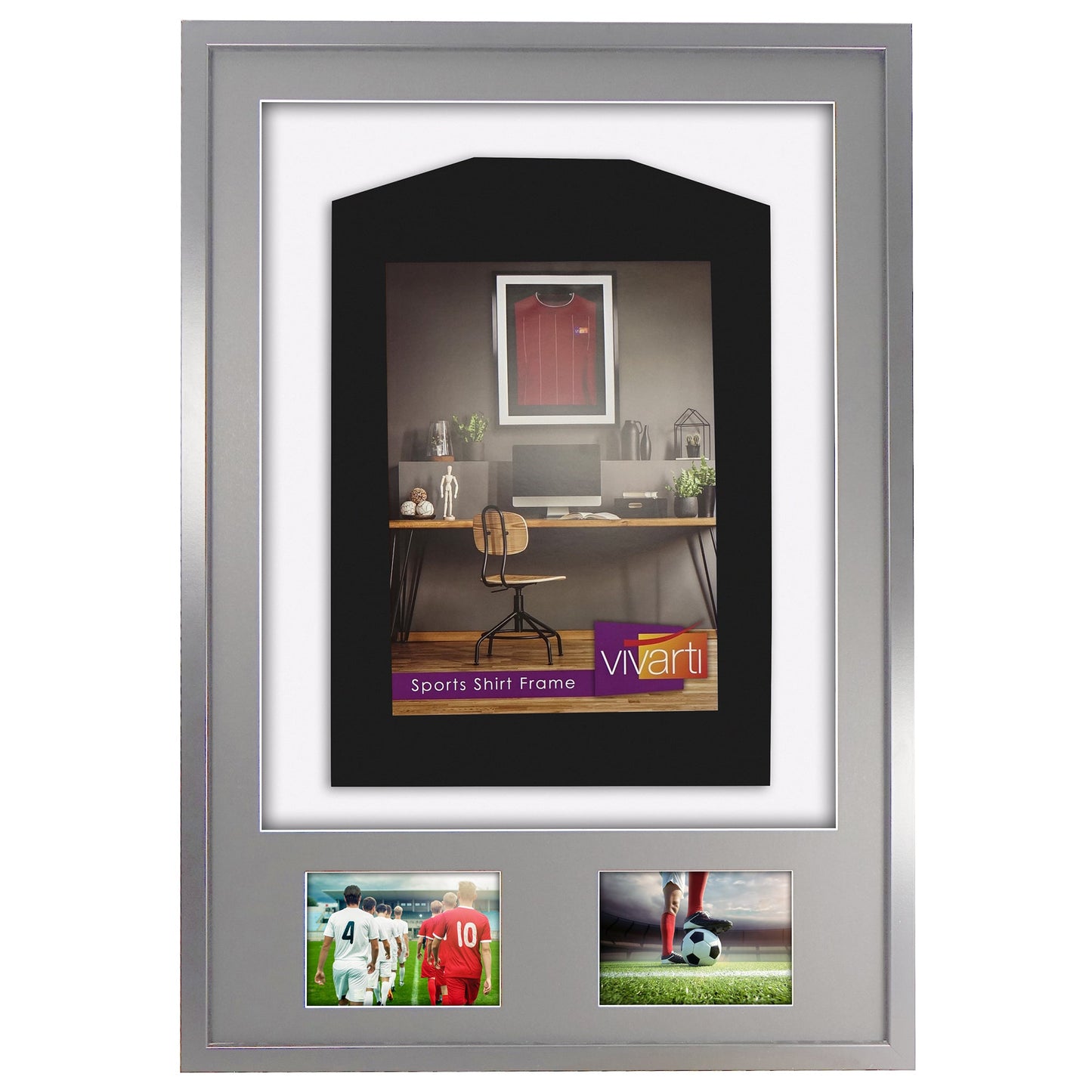 Vivarti DIY 3D Mounted + Double Aperture Sports Shirt Display Silver Frame with Colour Mounts