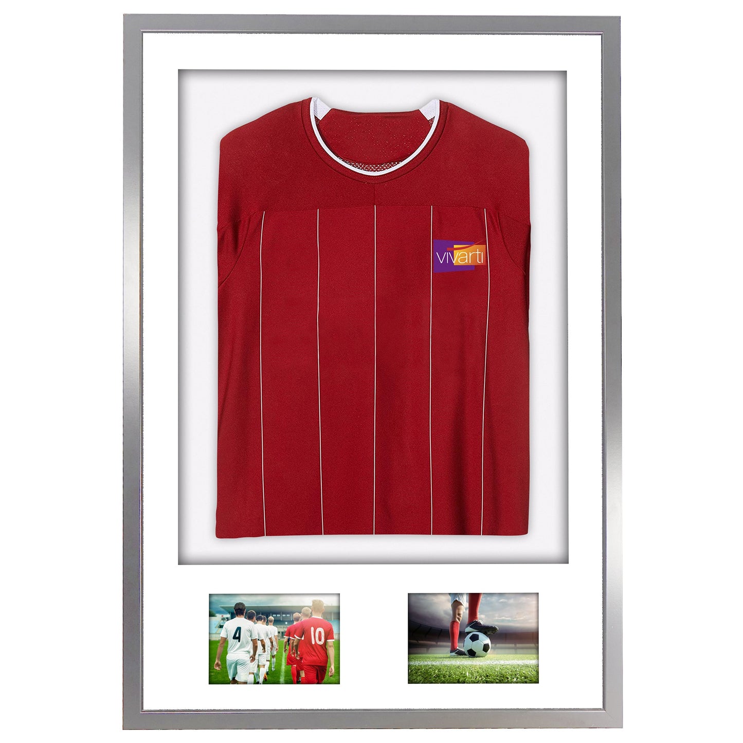 Vivarti DIY 3D Mounted + Double Aperture Sports Shirt Display Silver Frame