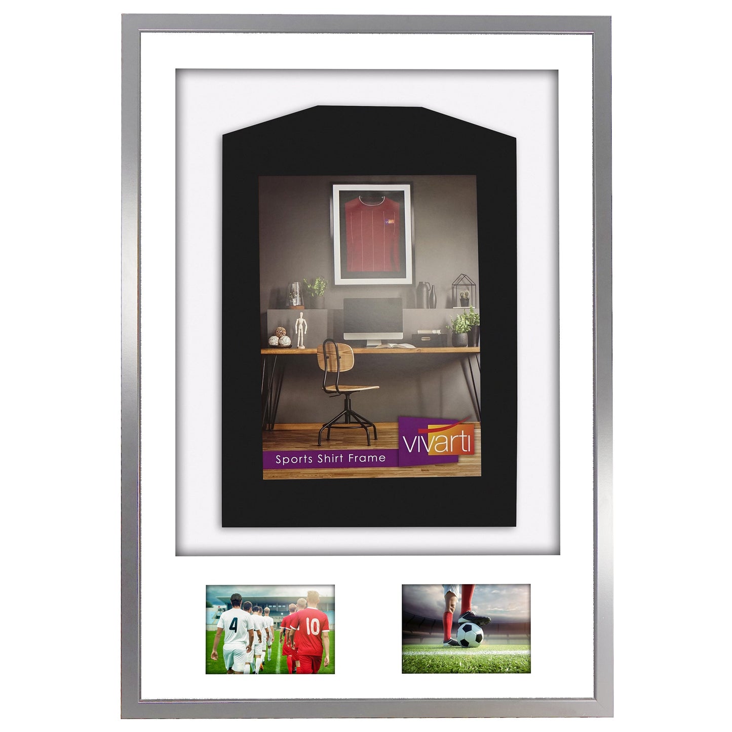 Vivarti DIY 3D Mounted + Double Aperture Sports Shirt Display Silver Frame